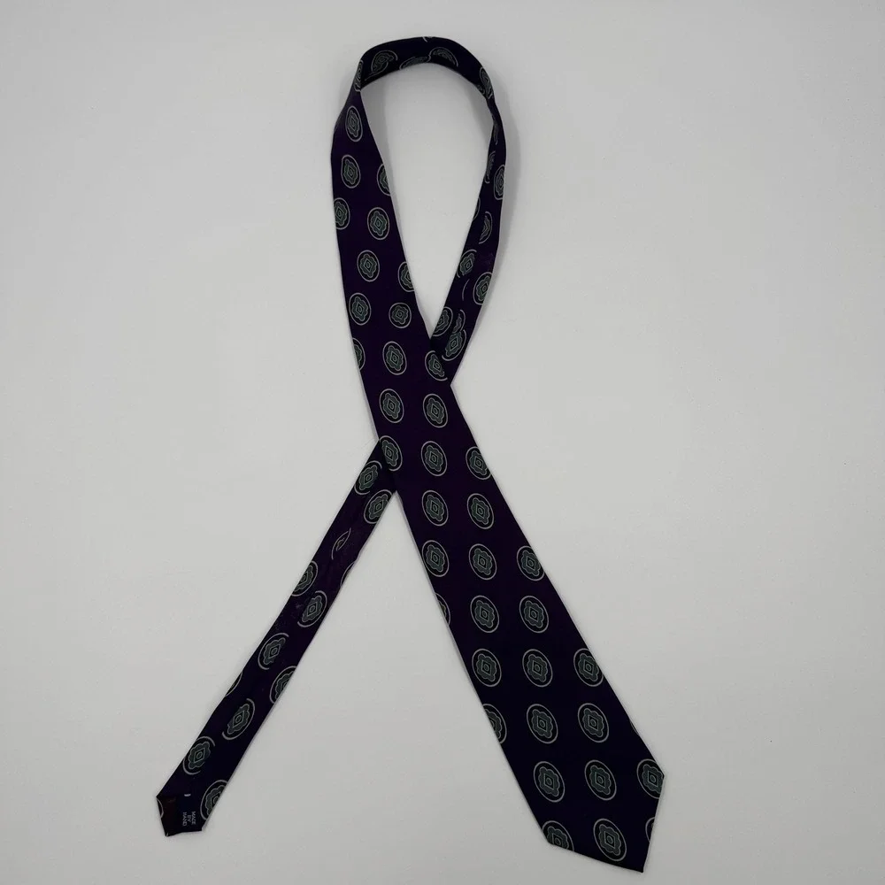 Polo Ralph Lauren Purple Medallion Silk Tie Geometric Print Hand Made‎ USA
